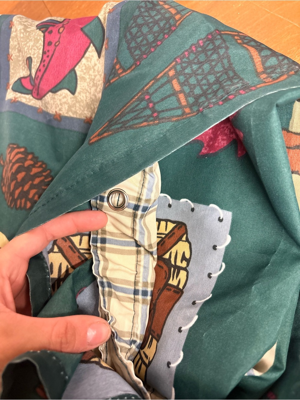 Vintage Green Rustic Plaid Cabin Shower Curtain - Picture 3 of 5